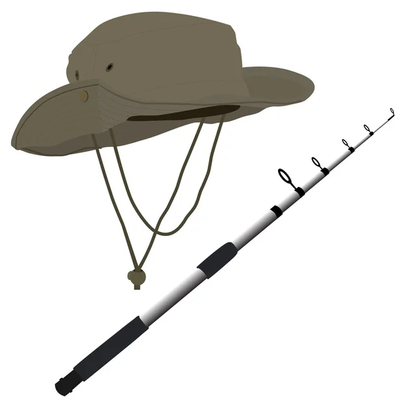 Fishing pole, és hat — Stock Vector