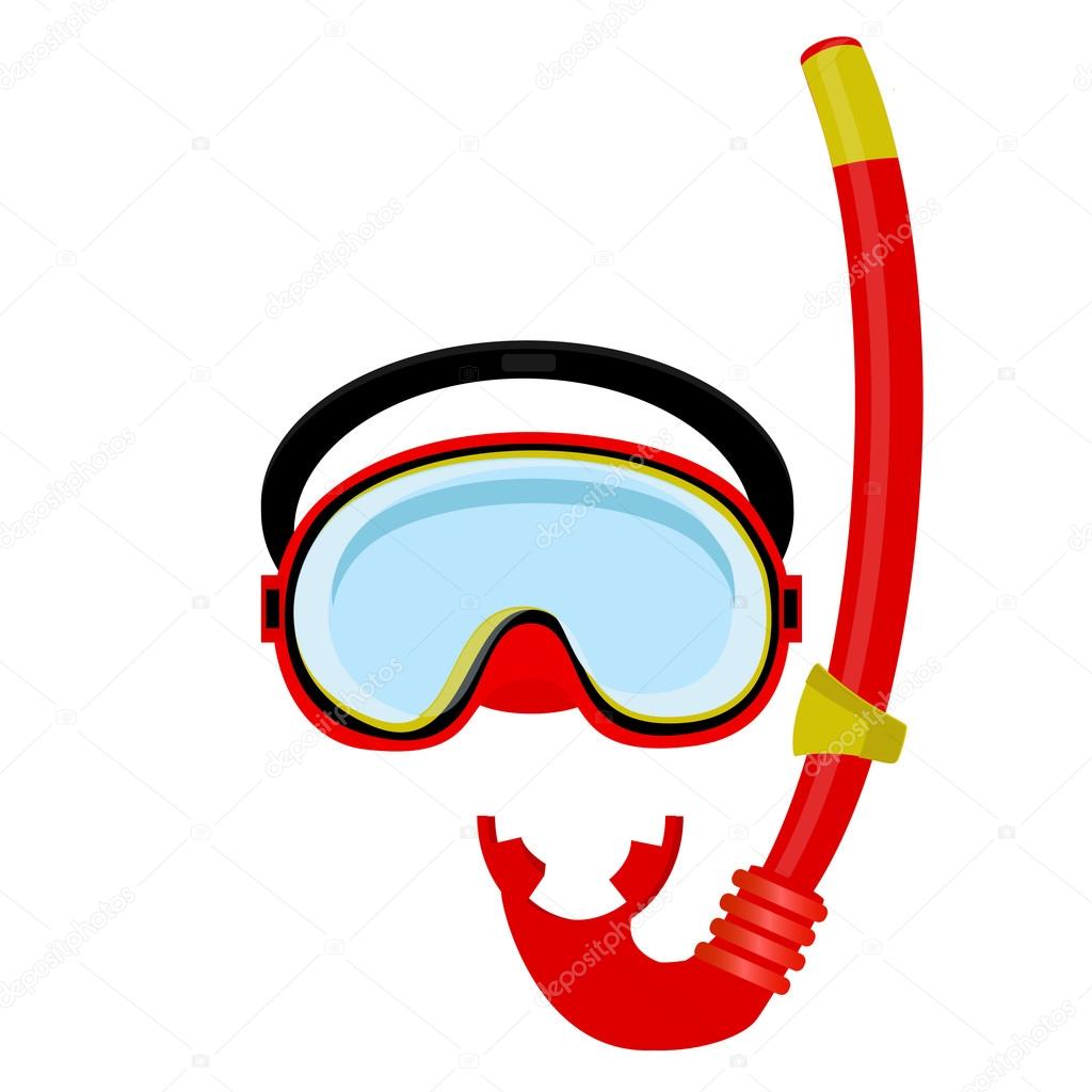 Red diving mask and tube