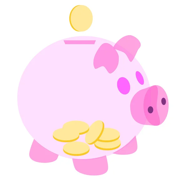 Pink piggy bank with coins — Stock Vector