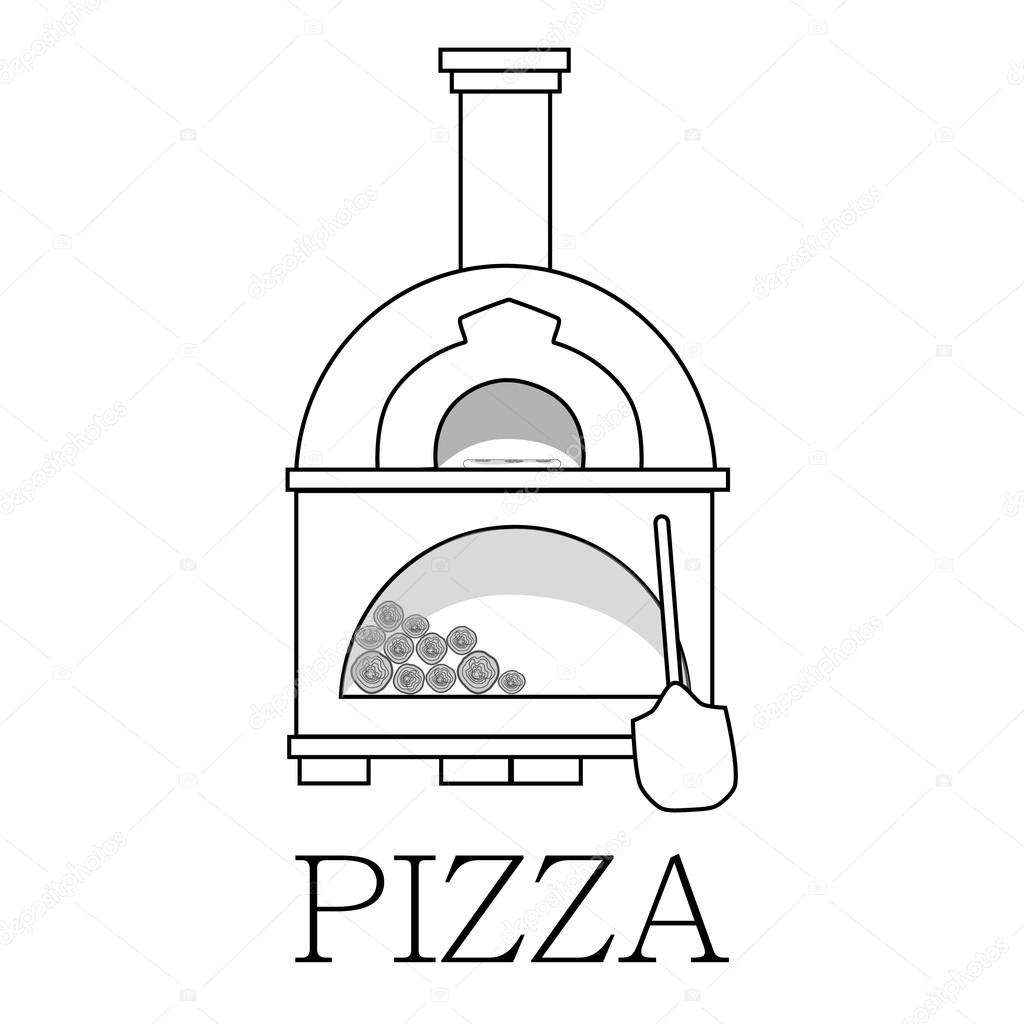 Pizza oven with text pizza outline drawing