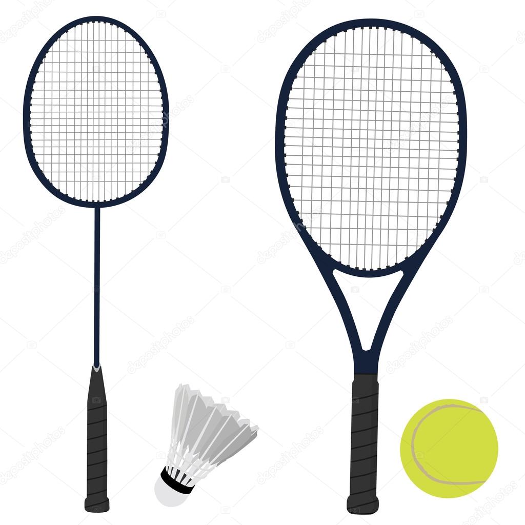 Tennis and badminton racket, shuttlecock, tennis ball Stock Vector by ©viktorijareut 74767065
