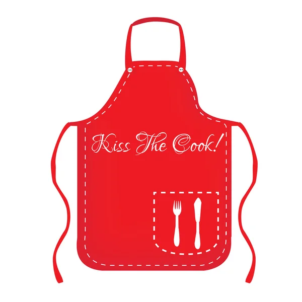 Rött förkläde med texten kyss kocken — Stock vektor
