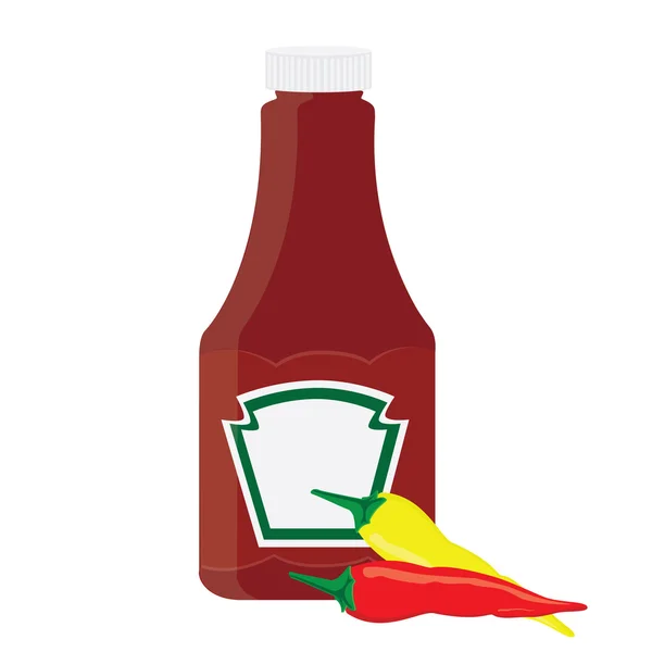 Ketchup fles en Chili peper — Stockvector