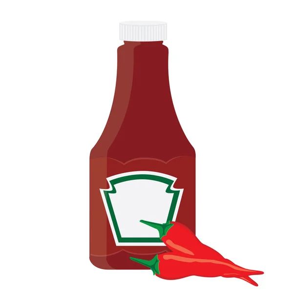 Ketchup fles en Chili peper — Stockvector