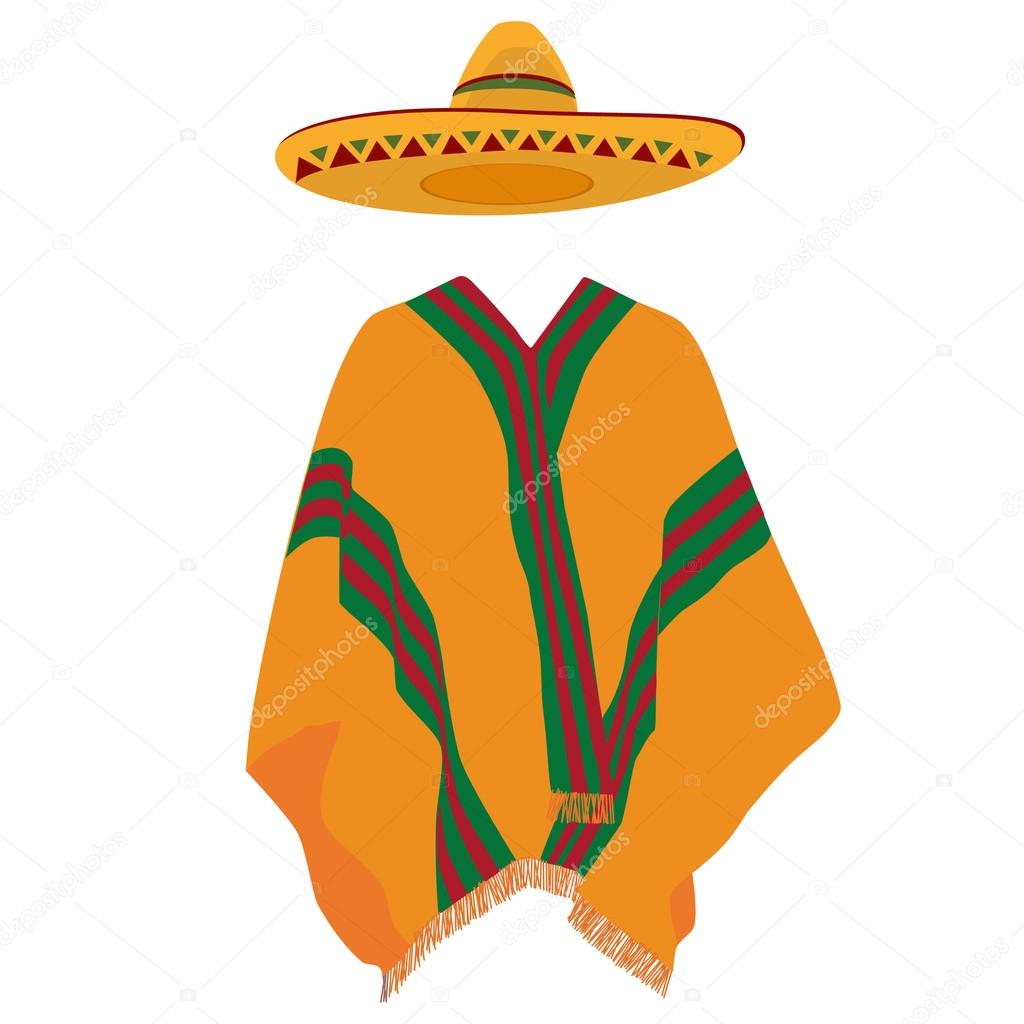 Sombrero and mexican poncho