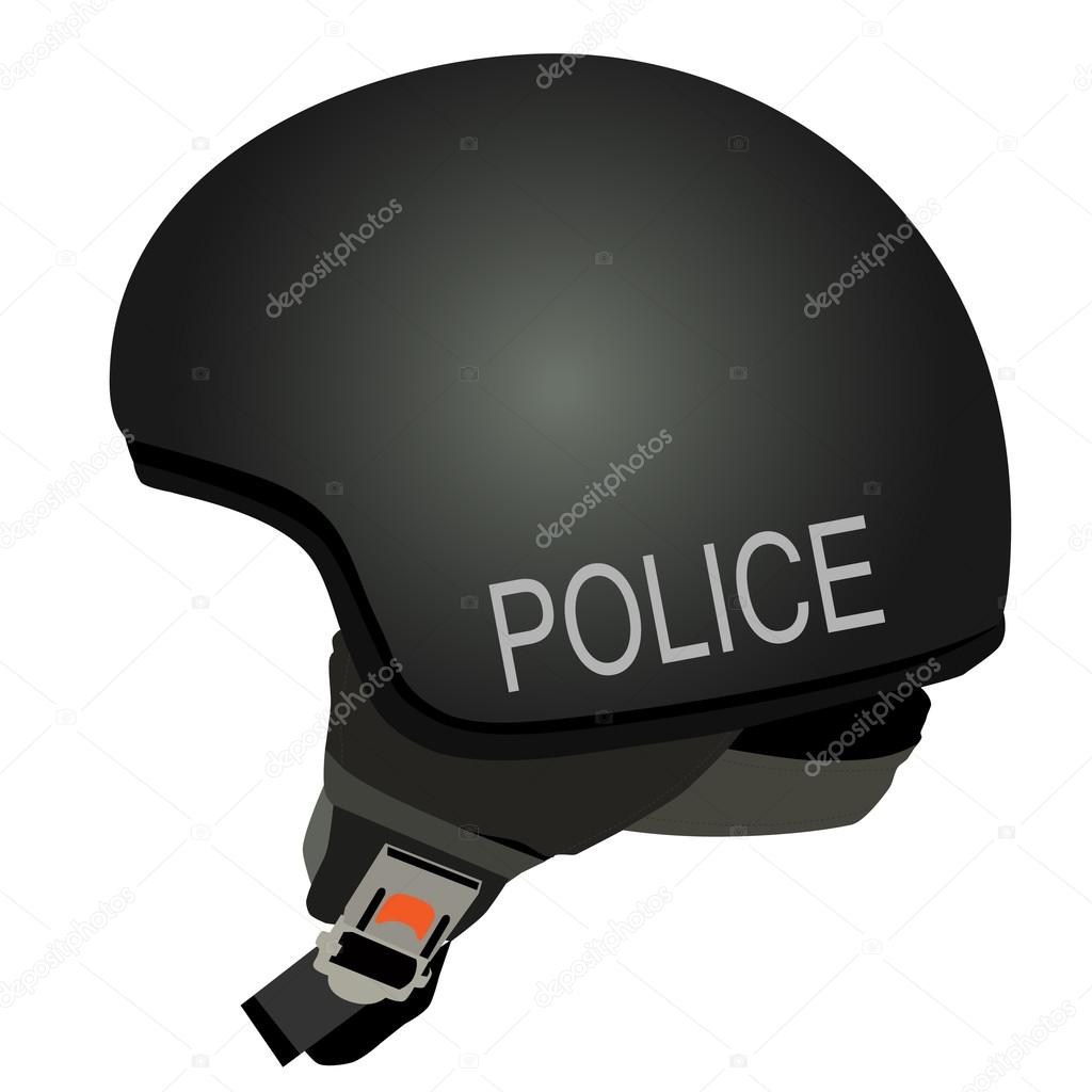 Black police helmet with text police