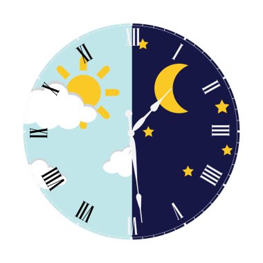 Clock day and night concept clipart