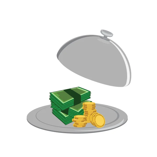 Money on serve plate — Stock Vector