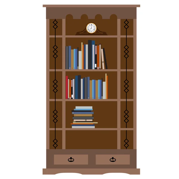 Librería con viejo reloj estante — Vector de stock