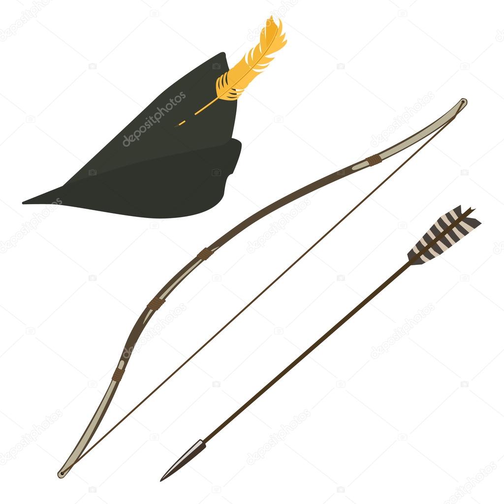 Robin hood hat, bow and arrow