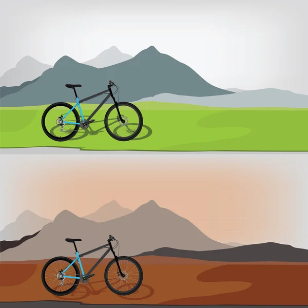 Bicicleta em paisagem montanhosa —  Vetores de Stock