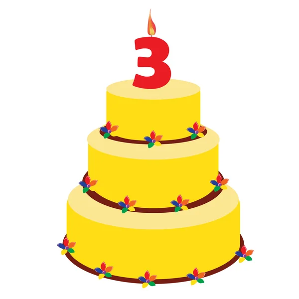 Tercer pastel de cumpleaños — Vector de stock