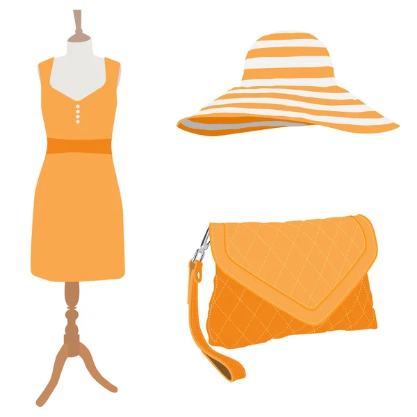 Vestido de mujer y accesorios — Vector de stock