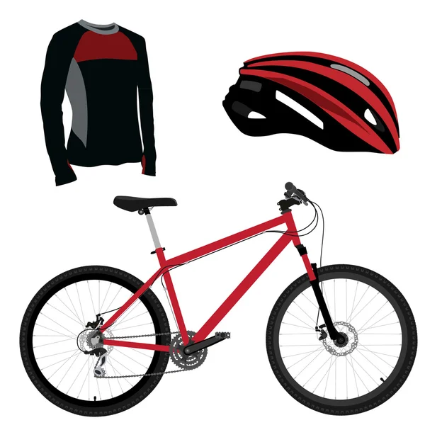 Bicicleta roja, casco y camisa — Vector de stock