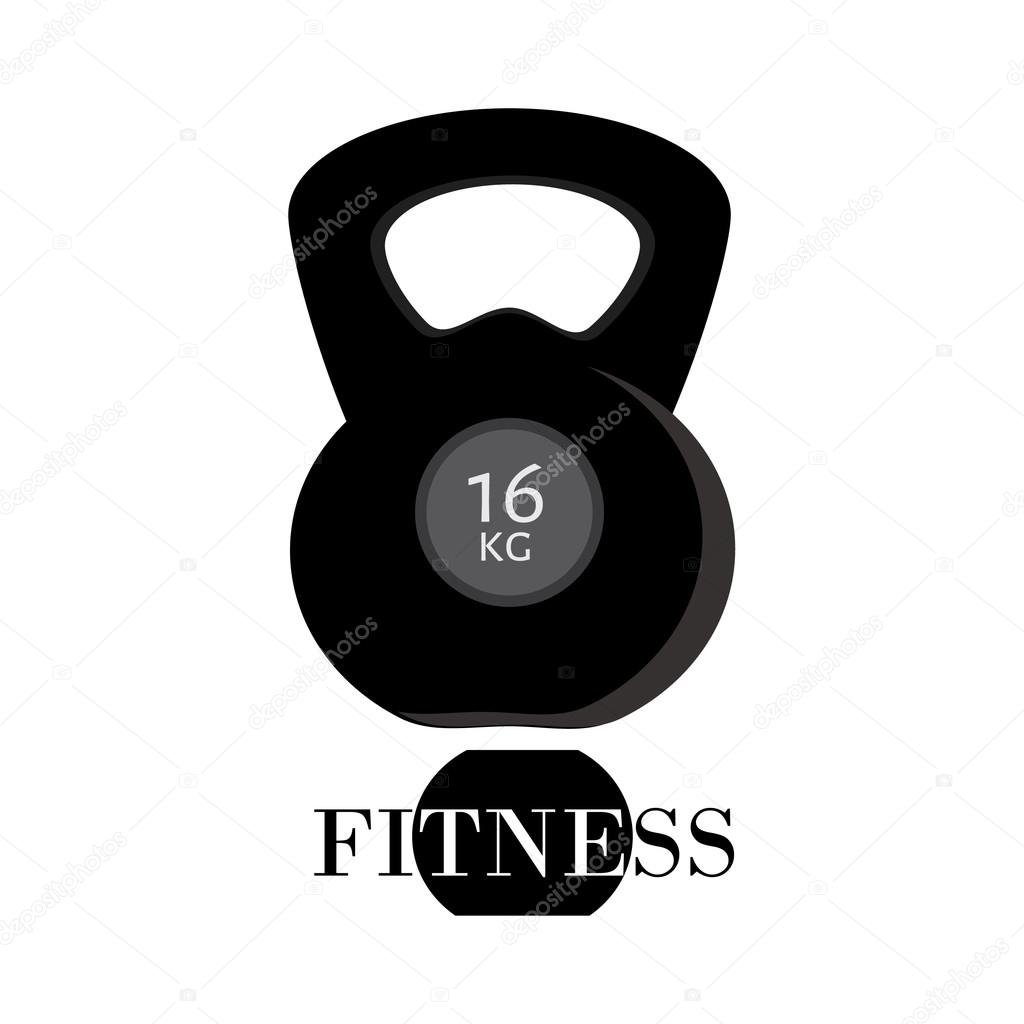 Vector illustration of black dumbbell 16 kg. Weight icon. Gym weights. Weight lifting. Logo or label ideal for sport athletic club, gym or sport shop