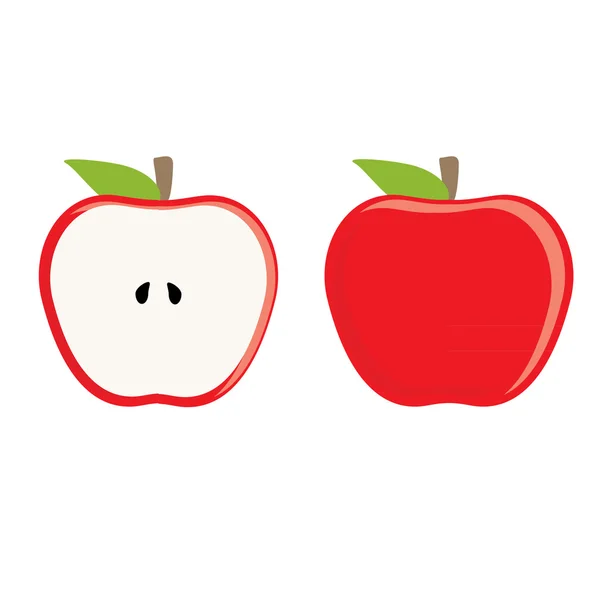 Червоне яблуко ціле і наполовину — стоковий вектор