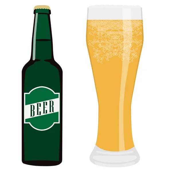 Garrafa de cerveja e vidro —  Vetores de Stock