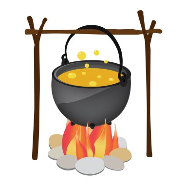 Ateşin üzerinde asılı su ısıtıcısı