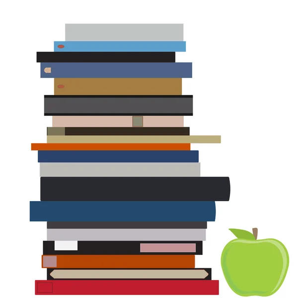 Boek stapel en apple — Stockvector