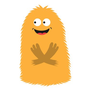 Cadılar Bayramı karakteri kürklü canavar, beyaz arka planda izole edilmiş. Cadılar Bayramı için ürkütücü komik, sevimli, kıllı canavar çizimi.