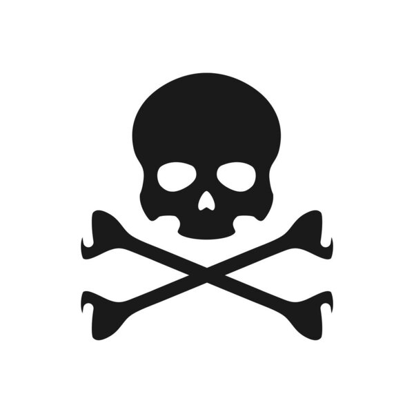 Икона человеческого черепа. Хипстер. Силуэт пиратского черепа. Пиратский череп со скрещенными костями. Изолирована. Векторная иллюстрация