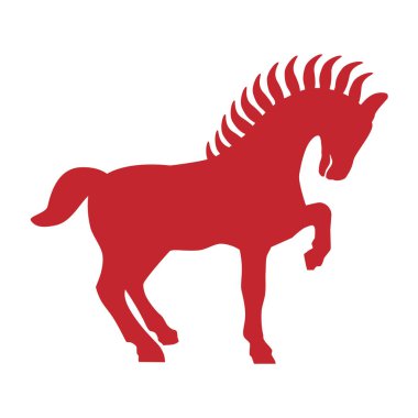 Beyaz arka planda izole edilmiş kırmızı at silueti. Çin Yeni Yılı 2026. At Yılı. Ay Yılı 2026. Vektör illüstrasyonu