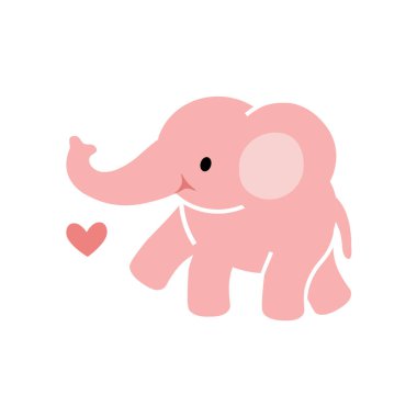 Beyaz arka planda izole edilmiş kalp sembolü olan şirin bir çizgi film fili. Fil Safari Hayvanı. Vektör illüstrasyonu