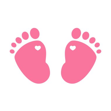Bebek ayak izleri pembe, beyaz arka planda izole edilmiş. Kız için bebek partisi. Vektör