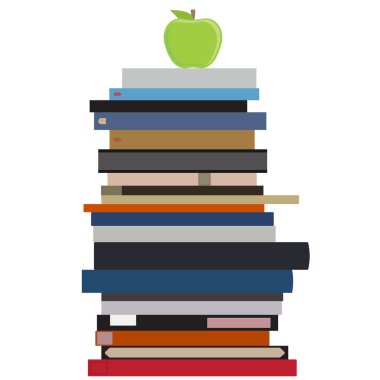 Kitap yığını ve elma
