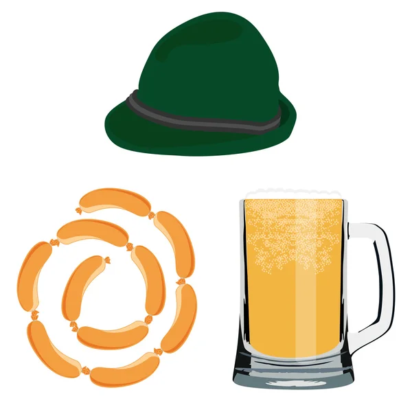 Bière, saucisse et chapeau — Image vectorielle