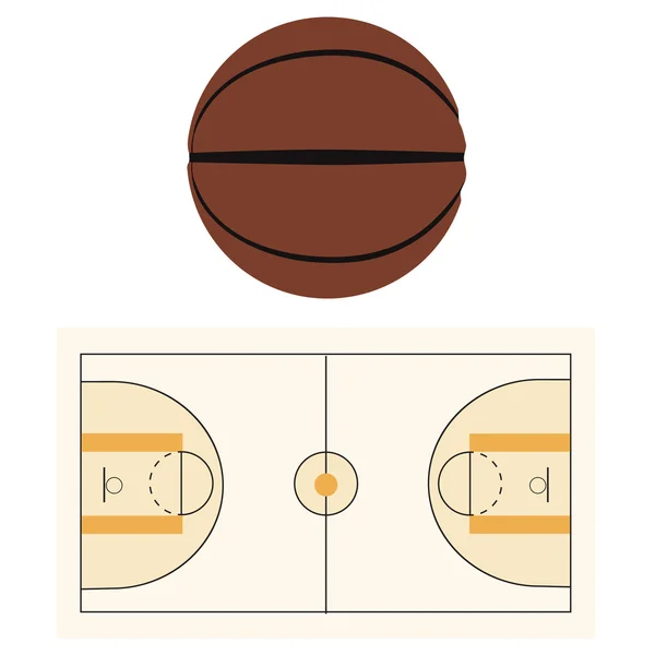 Terrain de basket et ballon — Image vectorielle