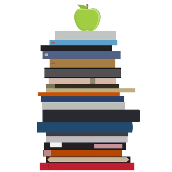 Boek stapel en apple — Stockvector