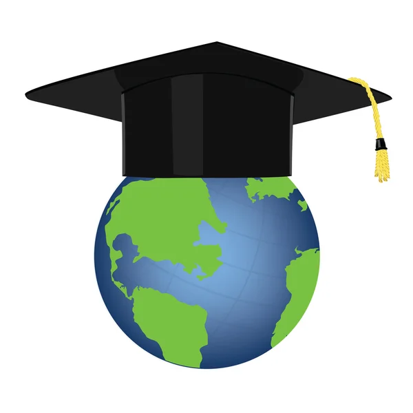 Graduation hat on globe — Stock Vector