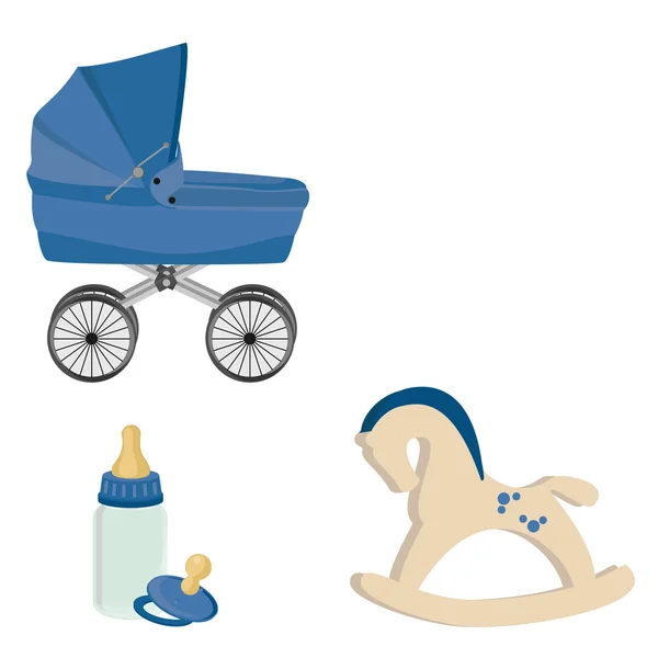 赤ちゃん乳母車、瓶、乳首、ロッキング ホース — ストック写真