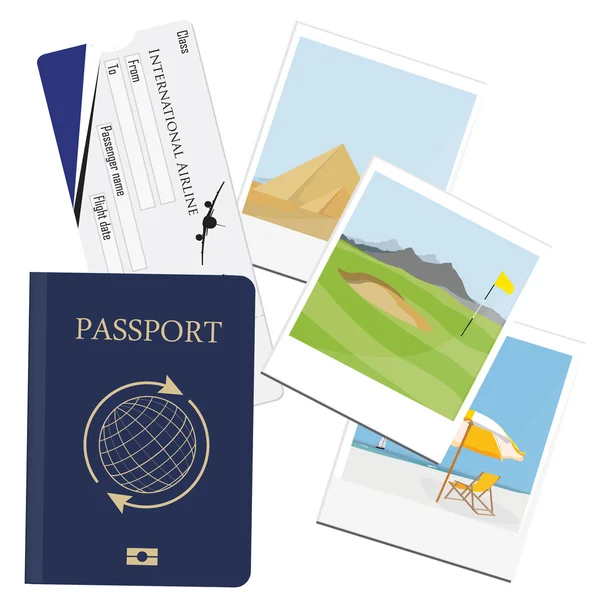 Pasaporte, billete, foto polaroid — Foto de Stock
