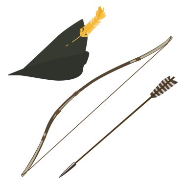 Robin hood hat, bow and arrow clipart