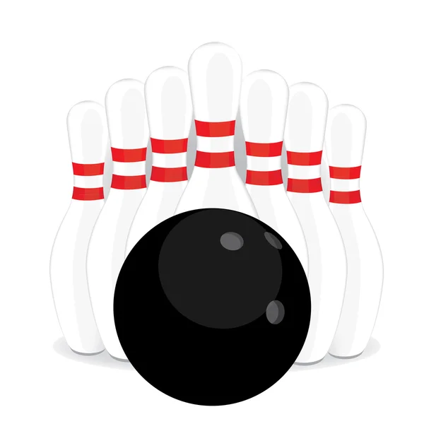 Bowling pinnen en zwarte bal — Stockfoto
