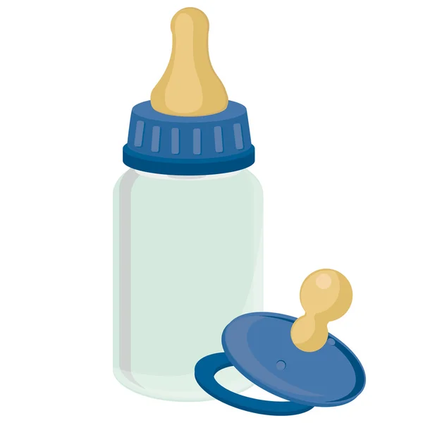 Blaue Babyflasche und Brustwarze — Stockfoto