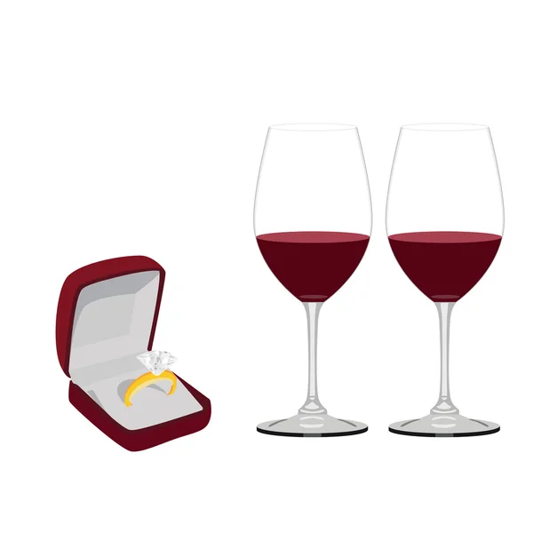 Portagioie con anello e occhiali da vino — Vettoriale Stock