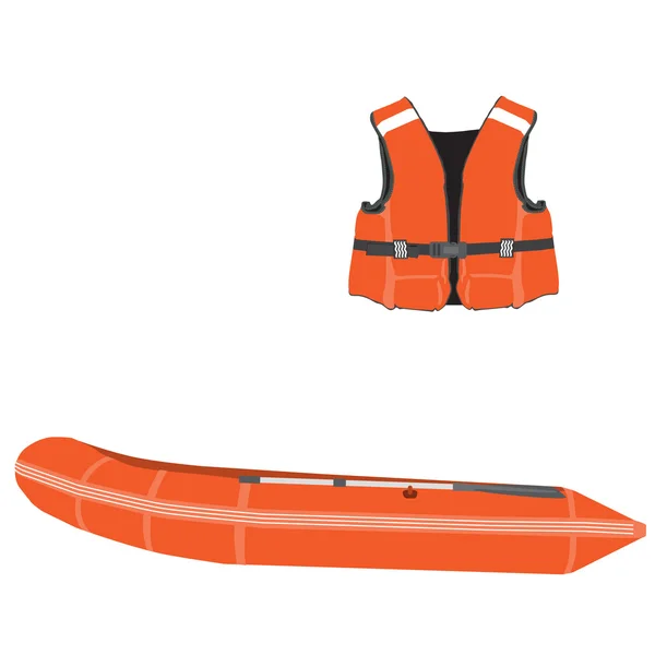 Barco inflável e colete salva-vidas — Fotografia de Stock
