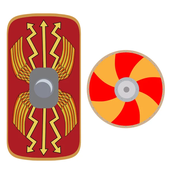 Escudo vikingo y romano — Vector de stock