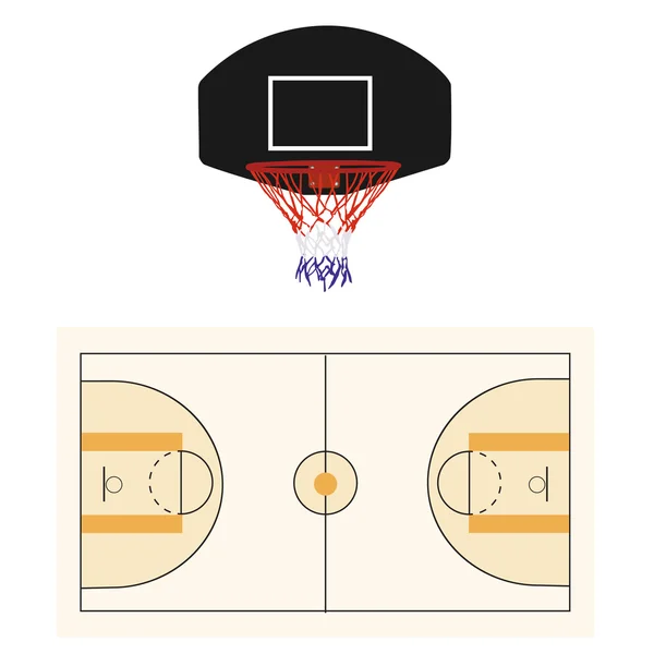 Cancha de baloncesto y aro negro — Vector de stock