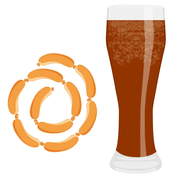 Cerveza y salchicha — Vector de stock