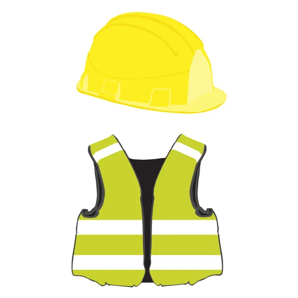 Geel gebouw helm en vest — Stockvector