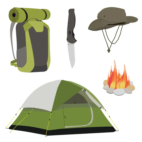 Camping equipamento verde — Vetor de Stock