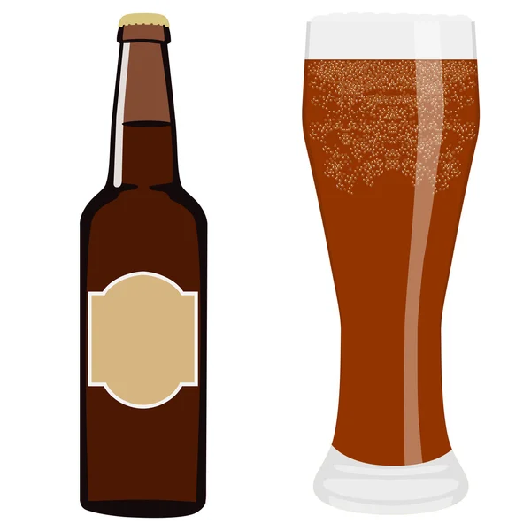 Garrafa de cerveja e vidro — Vetor de Stock