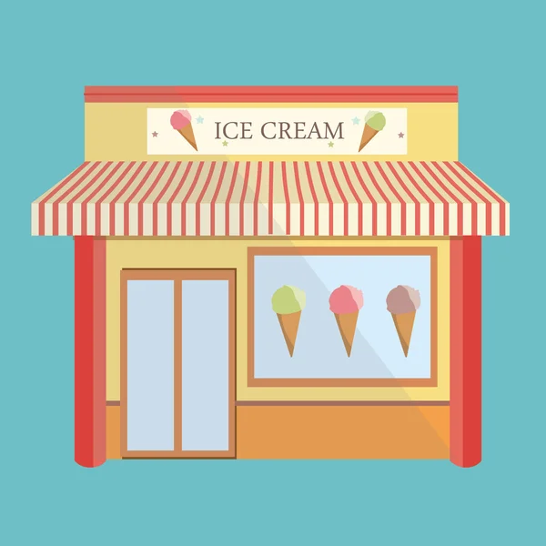 Ice cream tárolni homlokzat — Stock Vector