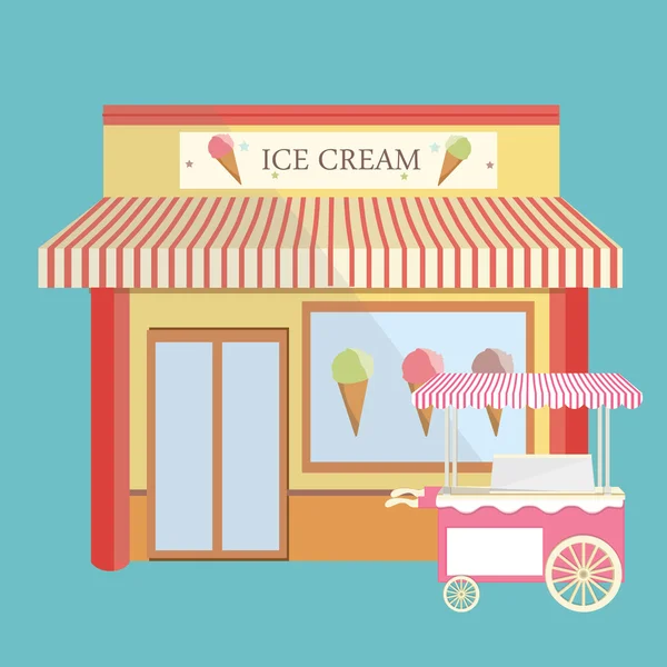 Ice cream tárolni homlokzat — Stock Vector