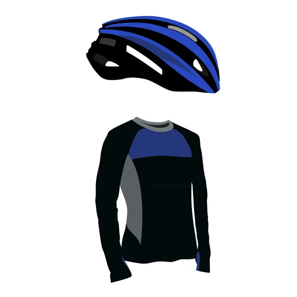 Casco y camisa azul bicicleta — Vector de stock