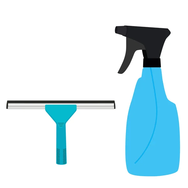 Exprimidor de ventanas y botella de spray — Vector de stock